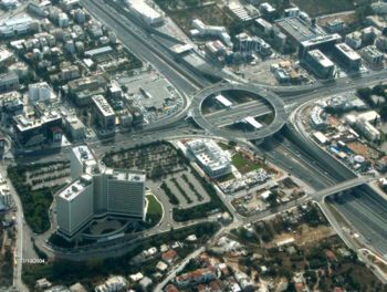 Highway intersection in the northern suburb of Maroussi. On the left: The OTE headquarters.