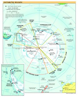 Research stations and territorial claims in Antarctica (2002).