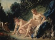 François Boucher's nude Diana Leaving Her Bath.  The goddess is wearing a crescent moon crown.