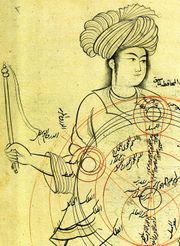 Photo taken from medieval manuscript by Qotbeddin Shirazi (1236–1311), a Persian astronomer. The image depicts an epicyclic planetary model.