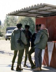 Israeli Bedouin soldiers chat with Arab civilians in Galilee, 1978.