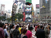 The world's busiest pedestrian crossings, the scramble crossing in front of the Hachikō exit of Shibuya station.