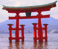 The "floating" torii at Itsukushima Shrine.