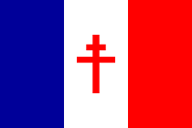 Flag of Charles de Gaulle's government in exile during World War II. The French Resistance used the cross of Lorraine as a symbolic reference to Joan of Arc.