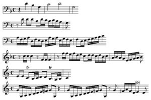 Example 1: Fugue subjects from Magnificat fugues: secundi toni 7, octavi toni 10, primi toni 16, sexti toni 10, quarti toni 8 and octavi toni 13.