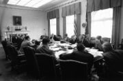 Kennedy's Cabinet meets during the Cuban Missile Crisis.