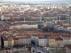 Place Bellecour in Central Lyon, seen from the Fourvière hill.