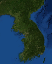 Satellite image of the Korean peninsula.