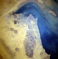South-eastern Kuwait from space. The majority of Kuwait's population lives in coastal areas.