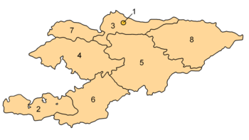 Map of the administrative divisions of Kyrgyzstan.