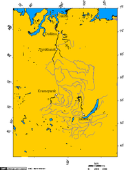 The Yenisei River basin, Lake Baikal, and the cities of Dikson, Dudinka, Turukhansk, Krasnoyarsk, Irkutsk