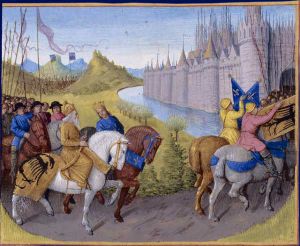 Arrival of the Second Crusade before Constantinople as portrayed in Jean Fouquet's painting from around 1455-1460, Arrivée des croisés à Constantinople.
