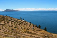 One of the islands from Lake Titicaca: Amantaní in the distance as seen from Taquile.