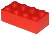 The classic red 2x4 Lego brick.  Note the protruding interlocking "stud" mechanism atop the brick.