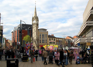 Leicester city centre, looking towards the Clock Tower