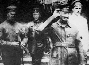 Trotsky with troops at the Polish front, 1919