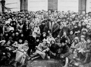 Lenin with Trotsky and soldiers in Kronstadt, 1921