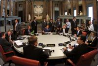 The Commission President (Prodi, lower right) at a G8 meeting in 2001