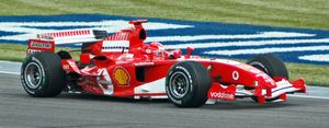 A modern Formula One car: Michael Schumacher's Ferrari at the 2005 United States Grand Prix.