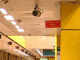 A closed-circuit camera monitors activities at Toa Payoh MRT Station.