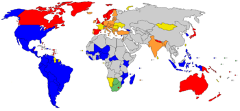 The above image include only those states designated "electoral democracies" in  Freedom House's survey Freedom in the World 2006.  Note that not all nations which are officially democracies (as indicated by the middle image) are considered to be democratic in practice (as indicated by the last image).