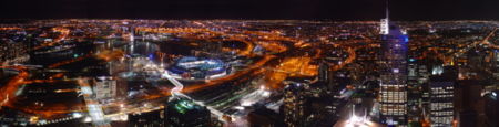 A view of Melbourne Docklands and sprawling north western suburbs from the Observation Deck at Rialto Tower.