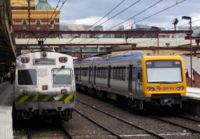 Two Connex Melbourne-operated trains at Flinders Street Station.