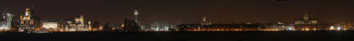 Liverpool waterfront by night, as seen from the Wirral.