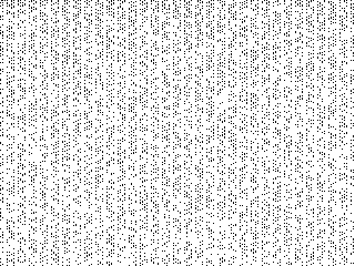 The distribution of all the prime numbers in the range of 1 to 76,800. Each pixel represents a number with black pixels meaning that number is prime and white ones not-prime.