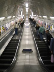 Escalators at Bank station on the Northern Line.