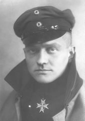 Portrait of Manfred von Richthofen, the "Red Baron", who brought down 80 Allied aircraft before being shot down and killed on April 21, 1918. The Pour le Mérite medal is clearly in view here.