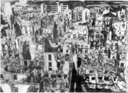 An aerial view of the devastation to the Basque city of Guernica after the attack by Condor Legion bombers on April 26, 1937, during the Spanish Civil War.