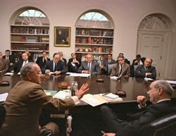 Lyndon B. Johnson and his cabinet in 1968