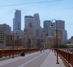 Downtown Minneapolis as viewed from the Stone Arch Bridge