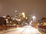 Downtown Minneapolis as seen on a winter night from the Stone Arch Bridge. Picture taken on January 18, 2006.