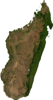 Satellite image of Madagascar, generated from raster graphics data supplied by The Map Library