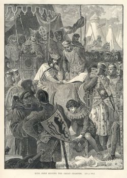 John of England signs Magna Carta—illustration from Cassell's History of England (1902)