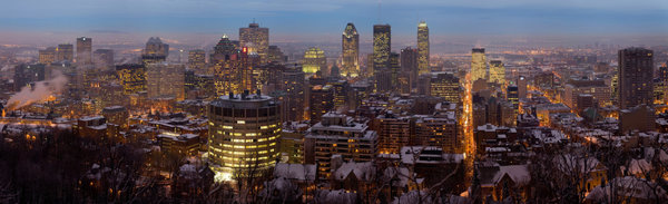 Panorama of downtown Montreal, night.