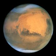 Mars, 2001, with polar ice caps visible.