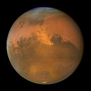 Mars from Hubble Space Telescope October 28, 2005 with duststorm visible.