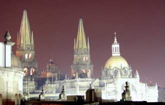 Guadalajara Cathedral by night.
