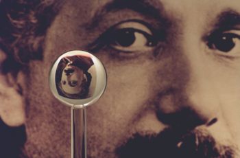 An image of one of the most accurate spheres ever created by humans, as it refracts the image of Einstein in the background.  This sphere was a fused quartz gyroscope for the Gravity Probe B experiment which differs in shape from a perfect sphere by no more than 40 atoms of thickness. It is thought that only neutron stars are smoother.