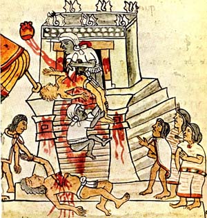 Aztec human sacrifice, from Codex Magliabechiano
