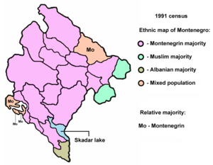 Ethnic map of Montenegro according to the 1991 census.