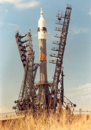 Soviet Soyuz rockets like the one pictured above became the first reliable means to transport objects into Earth orbit.