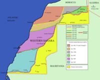A detailed map showing the areas administered by Morocco in Western Sahara.