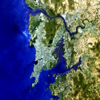 Satellite image of Mumbai with Salsette Island clearly visible.