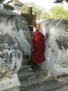 Members of the Buddhist monkhood are venerated throughout Myanmar, which is one of the most predominantly Theravada Buddhist countries in the world.