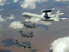 NATO E-3A flying with American F-16s in NATO exercise
