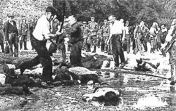 Killing of 5,000 Jews in Kaunas by Lithuanian nationalists in June 1941. The SS urged anti-communist partisan leader Klimajtis to attack the Jews to show that "the liberated population had resorted to the most severe measures against the ... Jewish enemy."